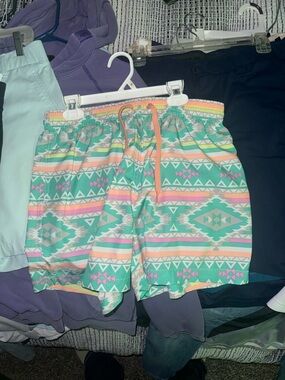 chubbies Aqua Tribal Print Swim Trunks with Pink & Peach Accents